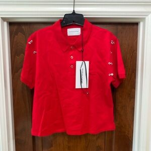 The Kooples X Sport Women’s Cropped Red Polo US 6 French Sz 2 NWT